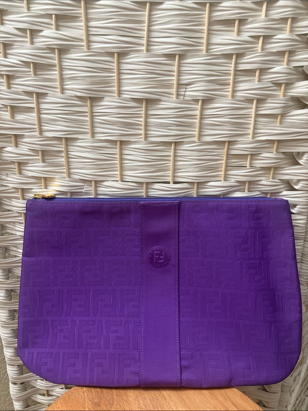 Authentic Fendi Purple Zucca Canvas Large Cosmetic Travel Bag
